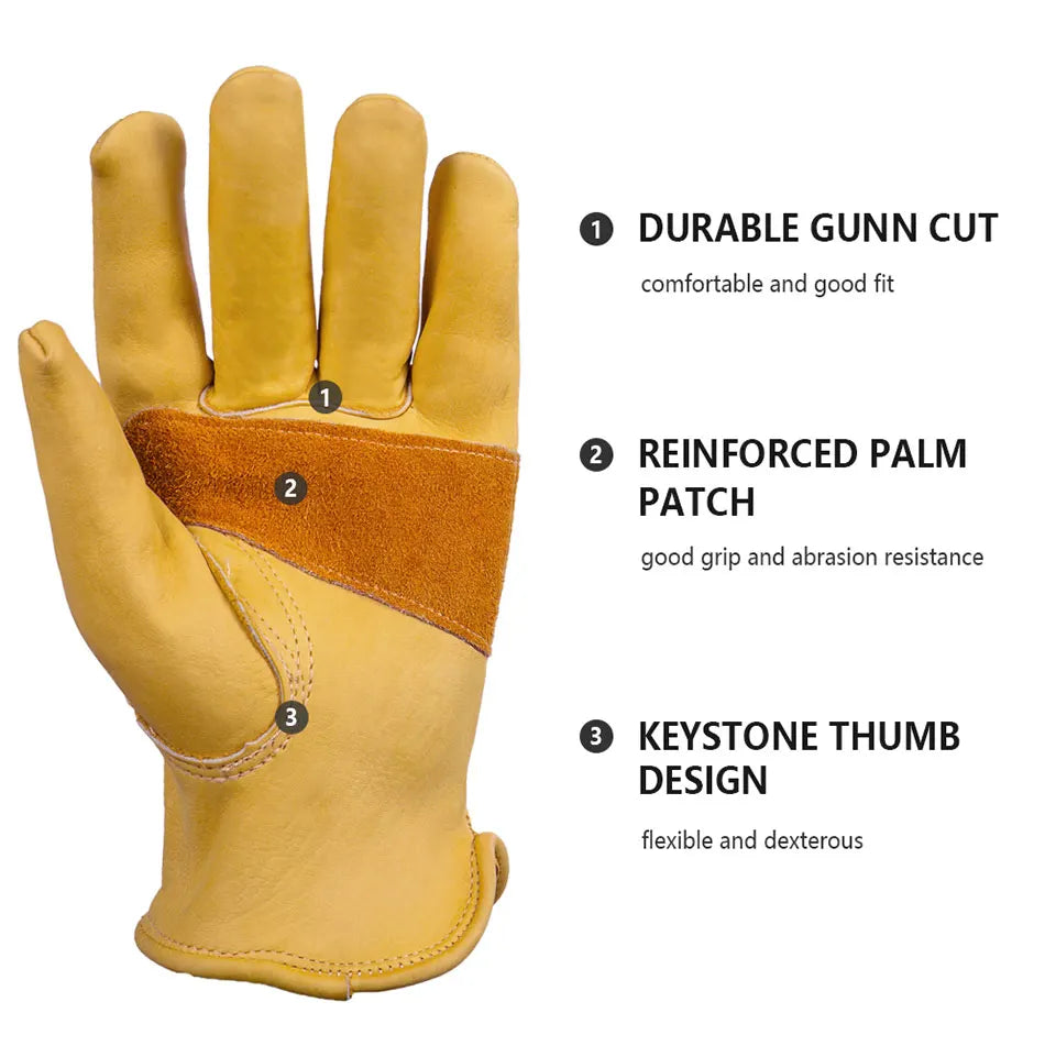 1 Pair Cowhide Work Heavy Duty Safety Protective Driver Working Welding Stretchable Mechanic Glove Leather Work Gloves For Men