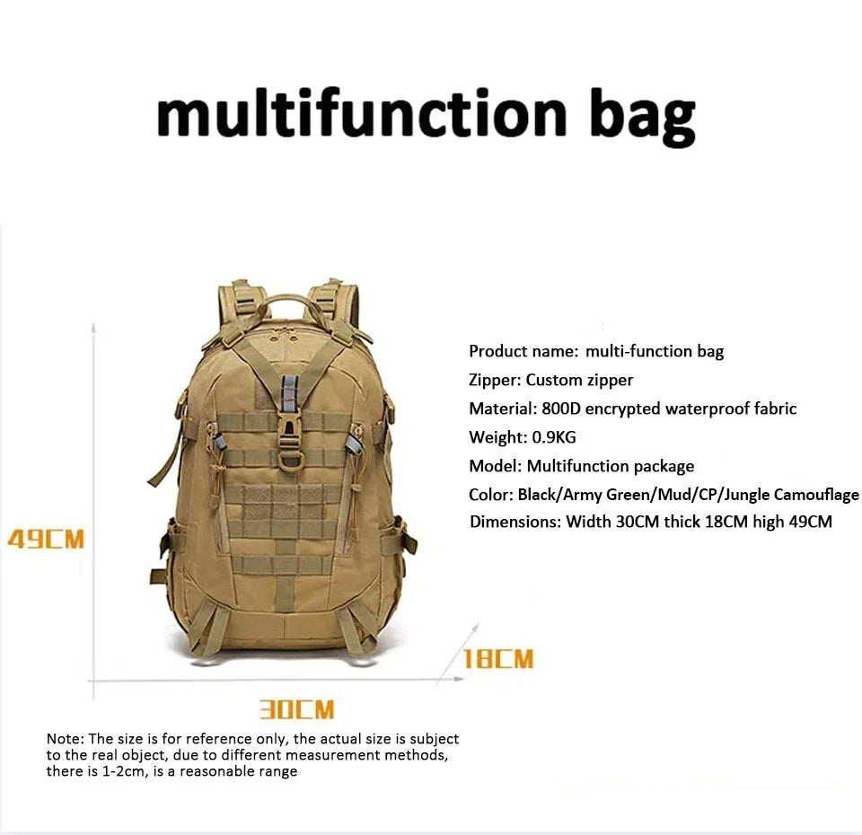 40L Camping Backpack Men's Bag Travel Riding Bags Knapsack Climbing Rucksack Hiking Outdoor Reflective Shoulder Fishing Bag
