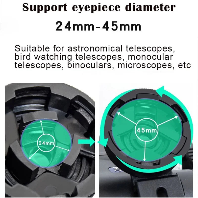 Telescope Phone Photo Adapter Universal Quick Aligned Cell Phone Digiscoping Adaptor Mount Compatible with Binoculars Monocular