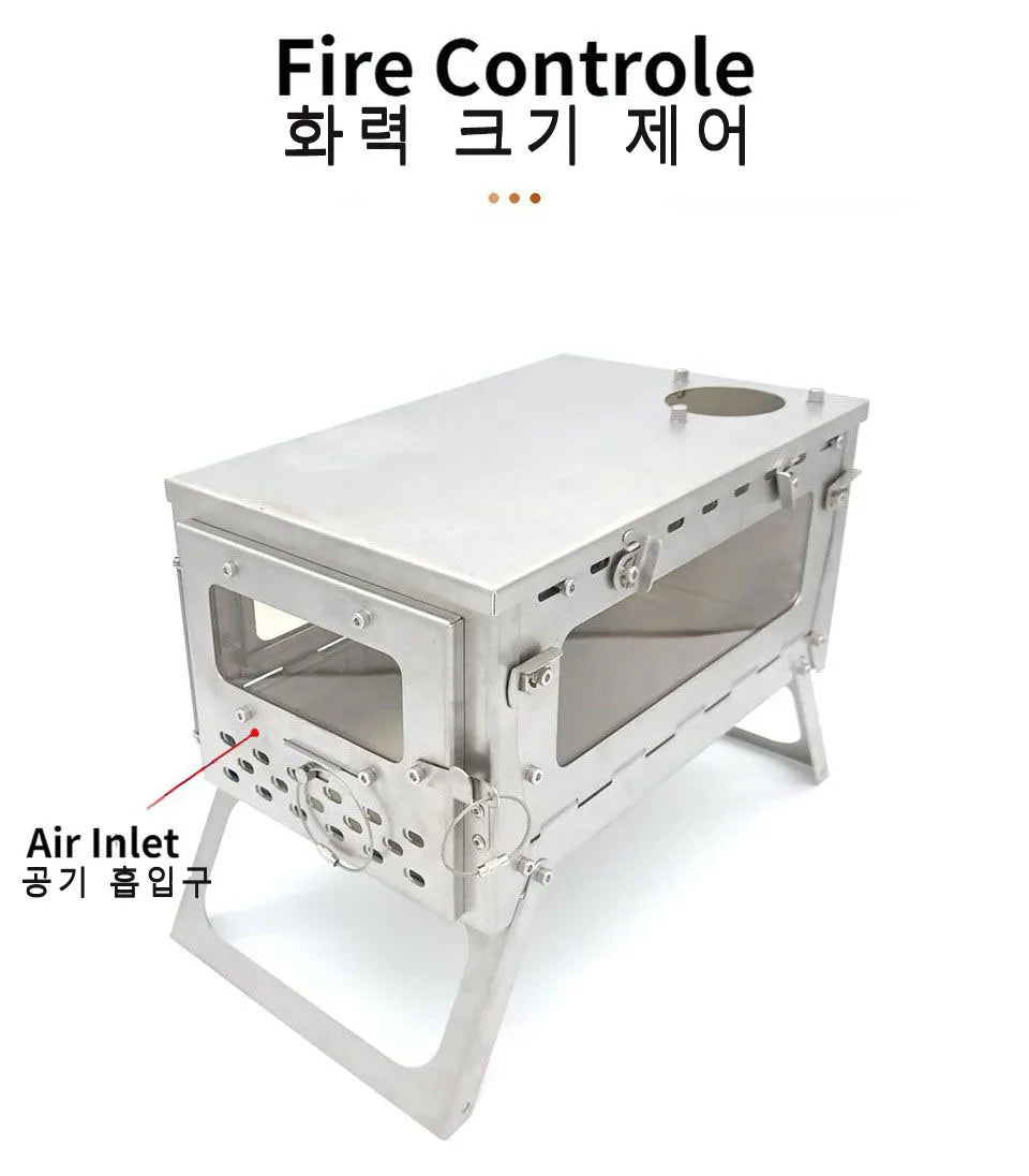 Tryhomy 1mm Titanium Wood Stove Folding Ultralight Camping Stove Brazier Portable Tent Fire Wood Heater Burner with Accessories