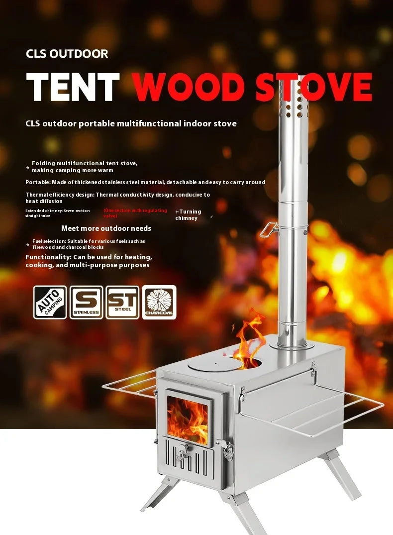 MOUNTAINHIKER Wood-burning Stove Outdoor Camping Firewood Burner Stainless Steel Foldable Tent Heater with Tent Patio Fireplace