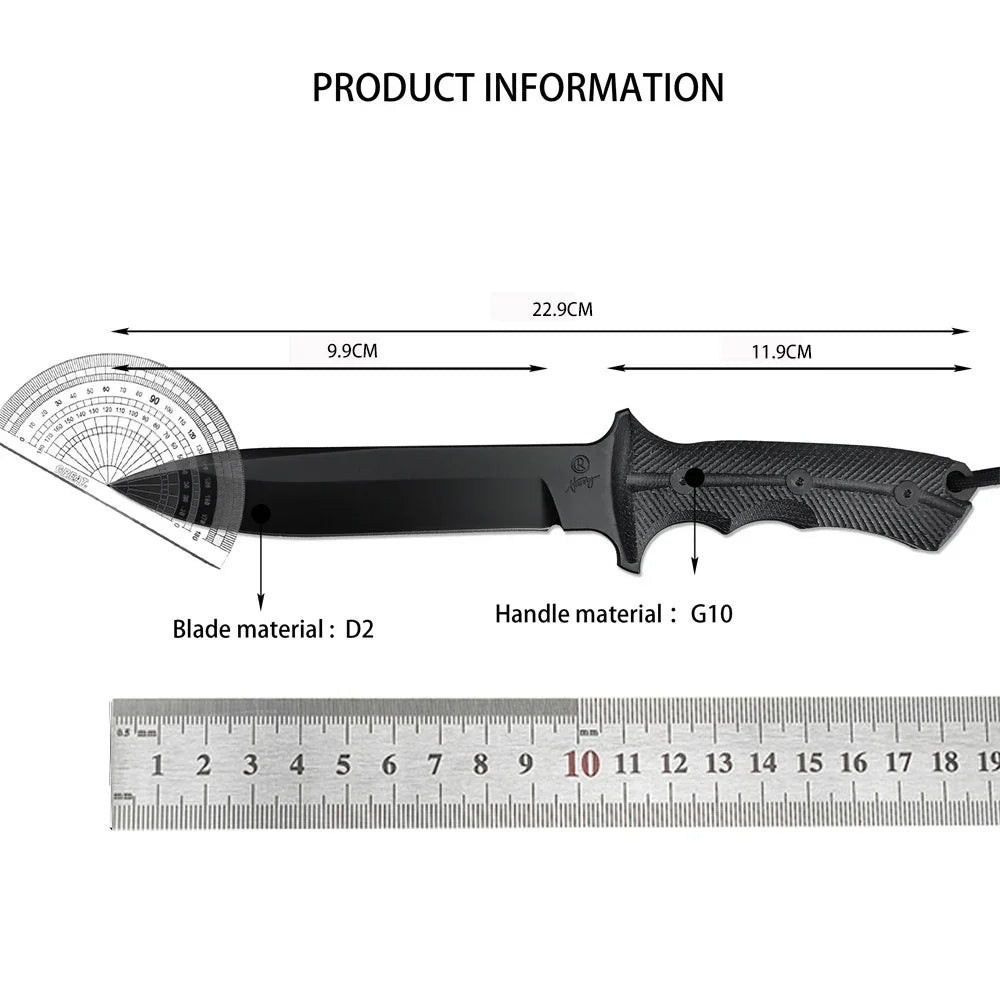 Green Beret Tactical Fixed Blade Knife with Sheath - D2 Steel Survival Knife, G10 Handle for Military EDC, Outdoor Camping