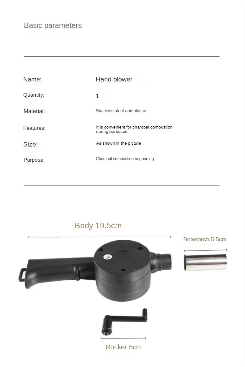 Portable Hand Crank Fan Air Blower Manual BBQ Grill Fire Starter Flame Exciter Cooking Tool for Barbecue Picnic Camping BBQ Tool