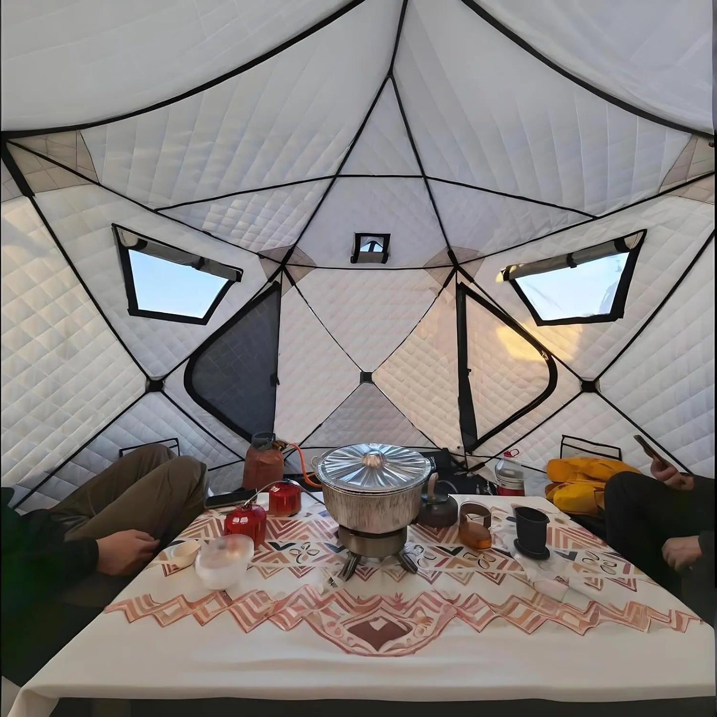 Insulated Ice Fishing Tent with Stove Jack & Floor,Winter Portable Pop-Up Shelter for 6-7 Person