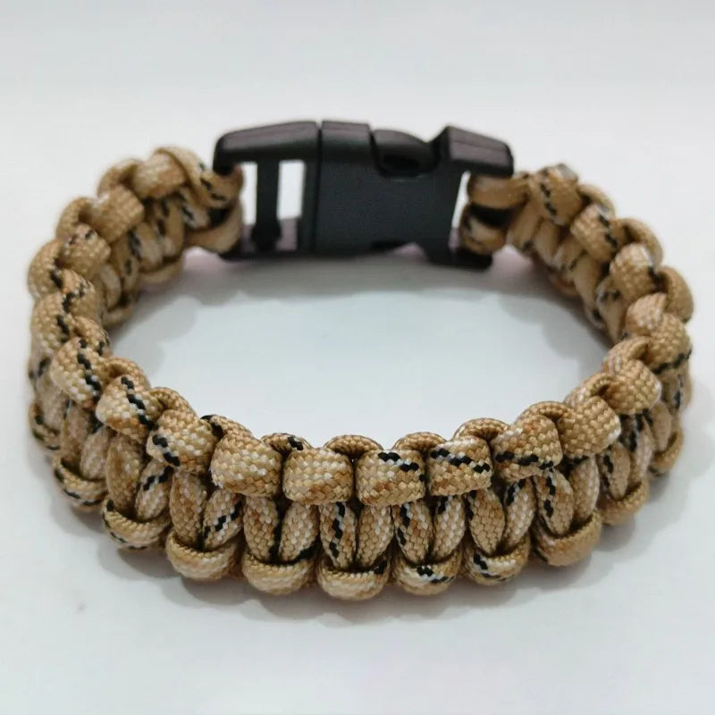 Adjustable Outdoor Camping Paracord Survival Braided Rope Bracelet Men Black Stainless Steel Adjustable Clasp Tool Accessories