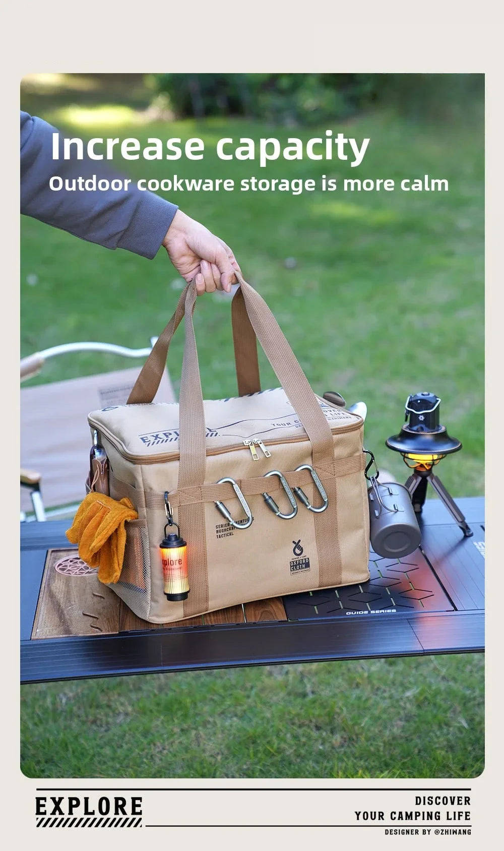 42L large capacity camping outdoor equipment storage bag thermal insulation folding storage box handbag picnic equipment tool