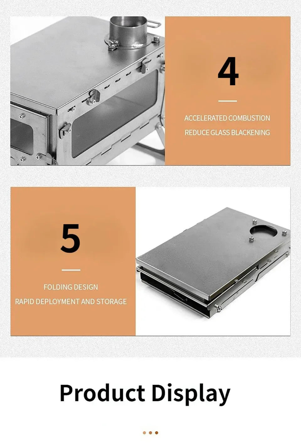 Tryhomy 1mm Titanium Wood Stove Folding Ultralight Camping Stove Brazier Portable Tent Fire Wood Heater Burner with Accessories