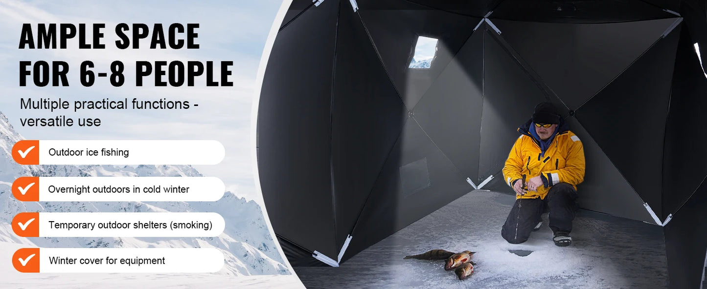 SucceBuy Portable Ice Shelter 70 Square Feet Fishable Area Shanty for Winter Fishing Waterproof Ice Cube with Anchors Carry Bag