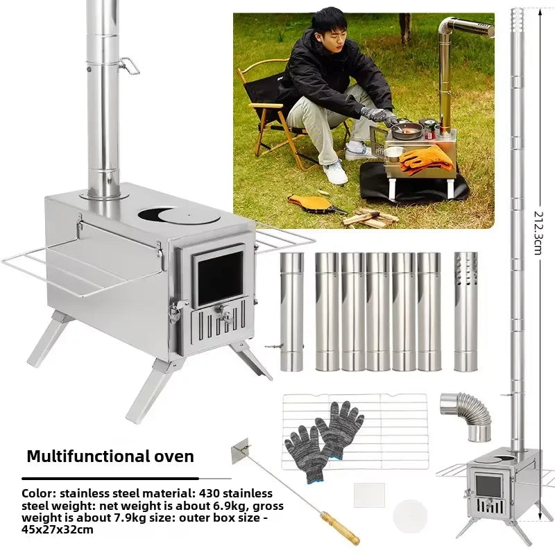 MOUNTAINHIKER Wood-burning Stove Outdoor Camping Firewood Burner Stainless Steel Foldable Tent Heater with Tent Patio Fireplace