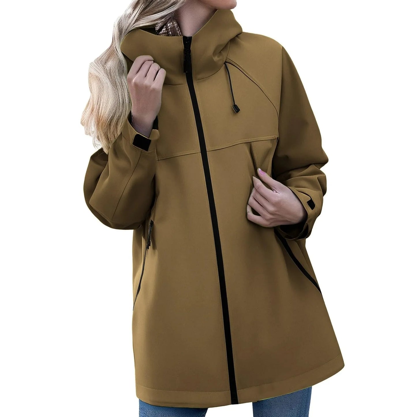 Women's Outdoor Jacket Casual Zipper Hooded Jacket Breathable Windproof Waterproof and Stain-resistant Mountaineering Clothing