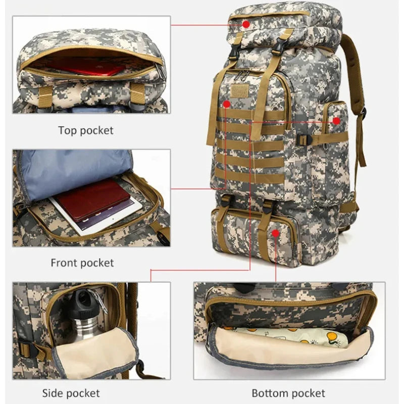 80L Camping Backpack Men Bags Molle Tactical Rucksack For Outdoor Climbing Hiking Travel Back Packs mochila hombre