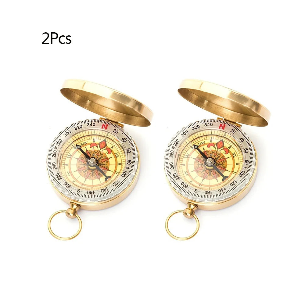 1/2Pcs Brass Pocket Compass for Camping  Hiking Water-Resistant Handheld Navigation Device Outdoor Portable Orienteering Gear