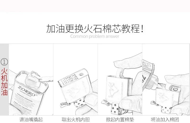 Zorro 912 Retro High End Waterproof Heavy duty Kerosine Lighter 3/5 Hinge Metal Petrol Lighter Men's Gift 150G