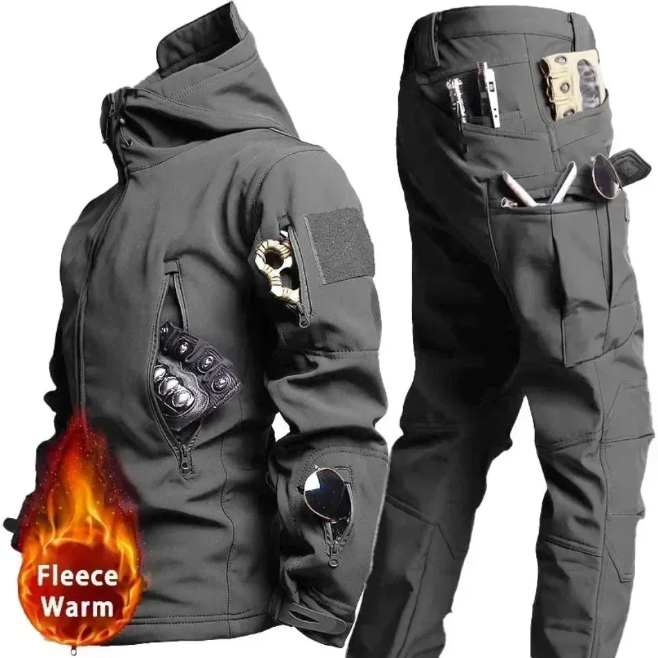Men's Winter Autumn Fleece Jackets Tactical Waterproof Suits Outdoor Fishing Hiking Camping Tracksuits Coats Thermal Pants