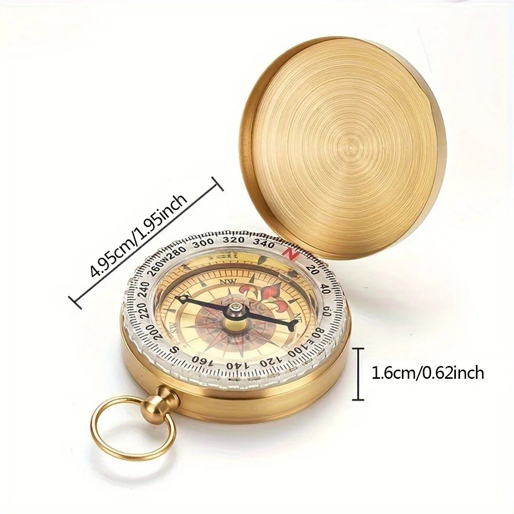 1/2Pcs Brass Pocket Compass for Camping  Hiking Water-Resistant Handheld Navigation Device Outdoor Portable Orienteering Gear