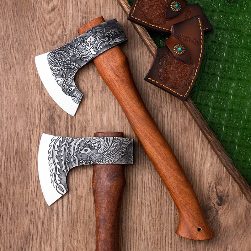 Outdoor Cut Firewood Axe Camping Survival Axes Tactical Self-defense Hand Axe Multipurpose Wooden Handled Axes with Cover