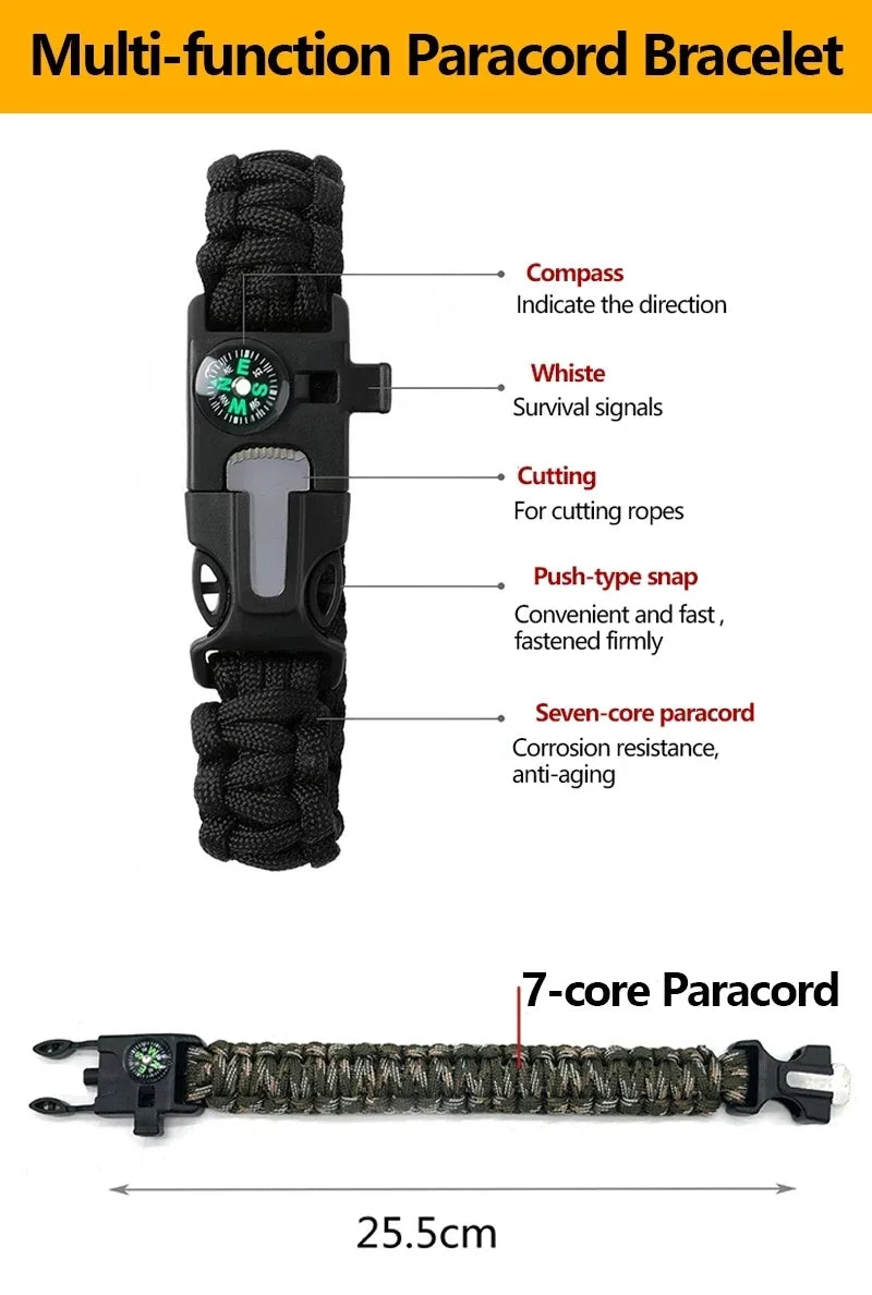 Outdoor Multi-function Paracord Survival Bracelet with Flint Adventure Emergency Rescue Survival Rope Bracelet Igniter for Men