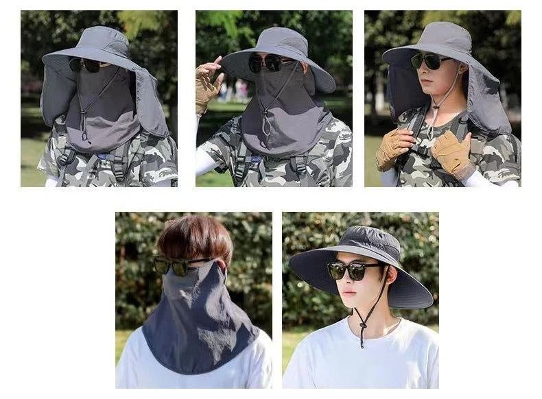 Sunscreen fishing Hat mosquito repellent Breathable hiking sun hat Face covering detachable UV resistant shawl hat Quick Drying