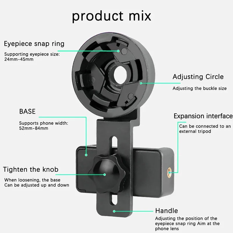 Telescope Phone Photo Adapter Universal Quick Aligned Cell Phone Digiscoping Adaptor Mount Compatible with Binoculars Monocular