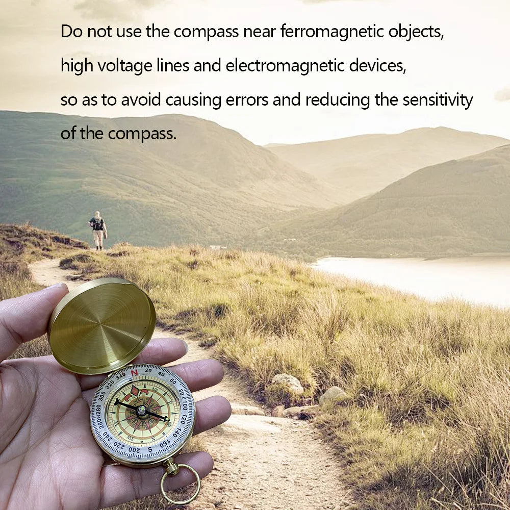 1/2Pcs Brass Pocket Compass for Camping  Hiking Water-Resistant Handheld Navigation Device Outdoor Portable Orienteering Gear