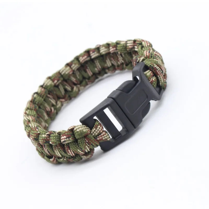 Adjustable Outdoor Camping Paracord Survival Braided Rope Bracelet Men Black Stainless Steel Adjustable Clasp Tool Accessories