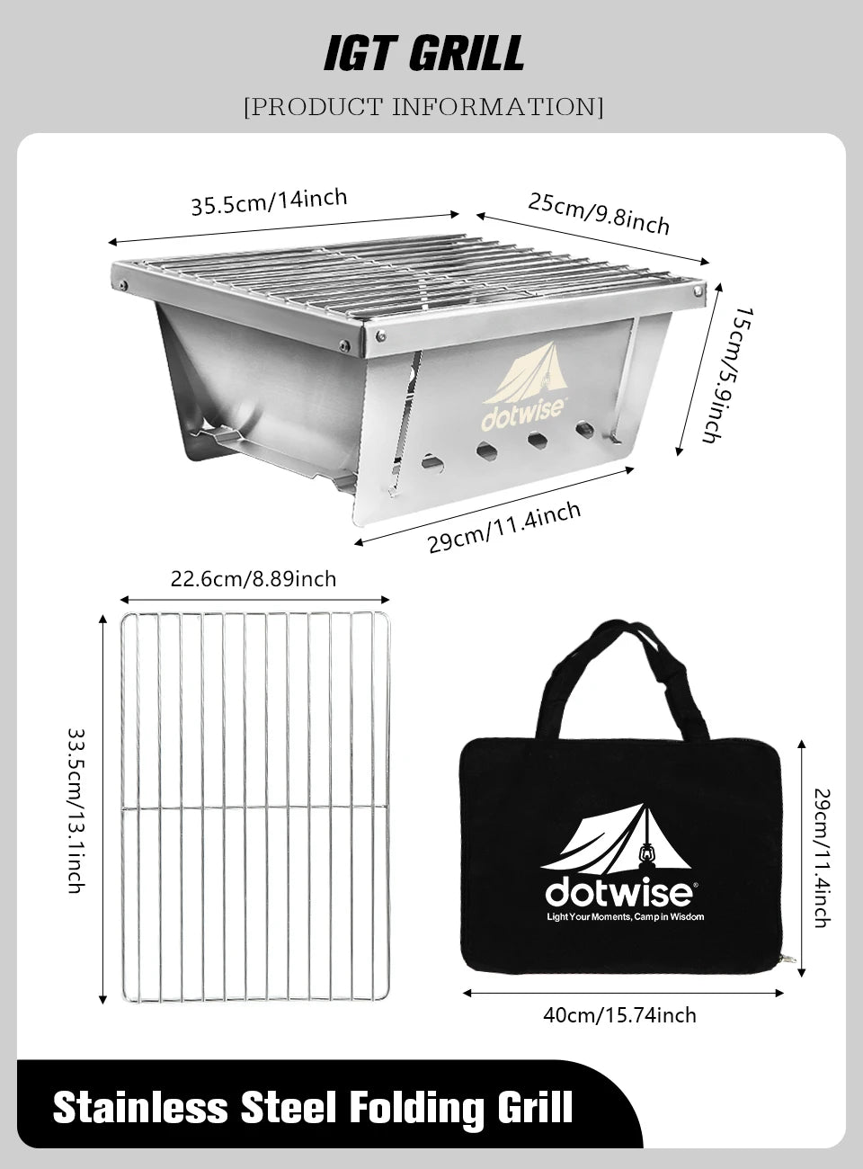 304 Stainless Steel Barbecue Grill Portable Outdoor Stove IGT Table Stove Folding Firewood Stove Barbecue Camping Stove