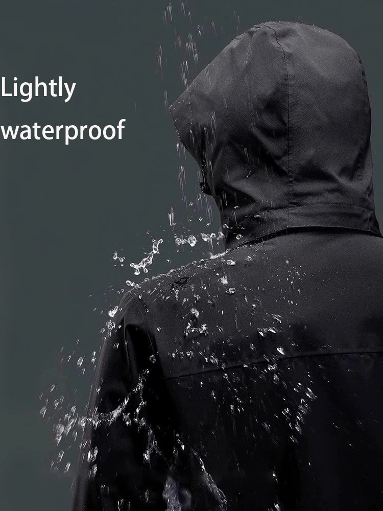 Big&Tall Outdoor Jacket Men Plus Size Fleece Lined Hooded Coat Waterproof Winter Man Parkas Loose Plus Size Coat Hiking Outwear