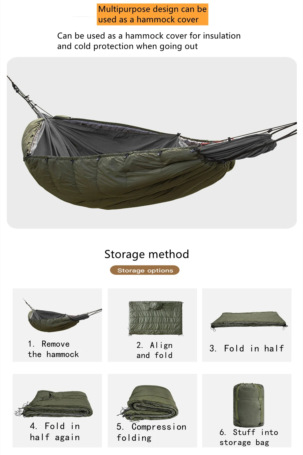 Portable Multifunctional Winter Warm Sleeping Bag Hammock Outdoor Camping Cotton Underquilt Poncho Warm Hammocks Swing Cover