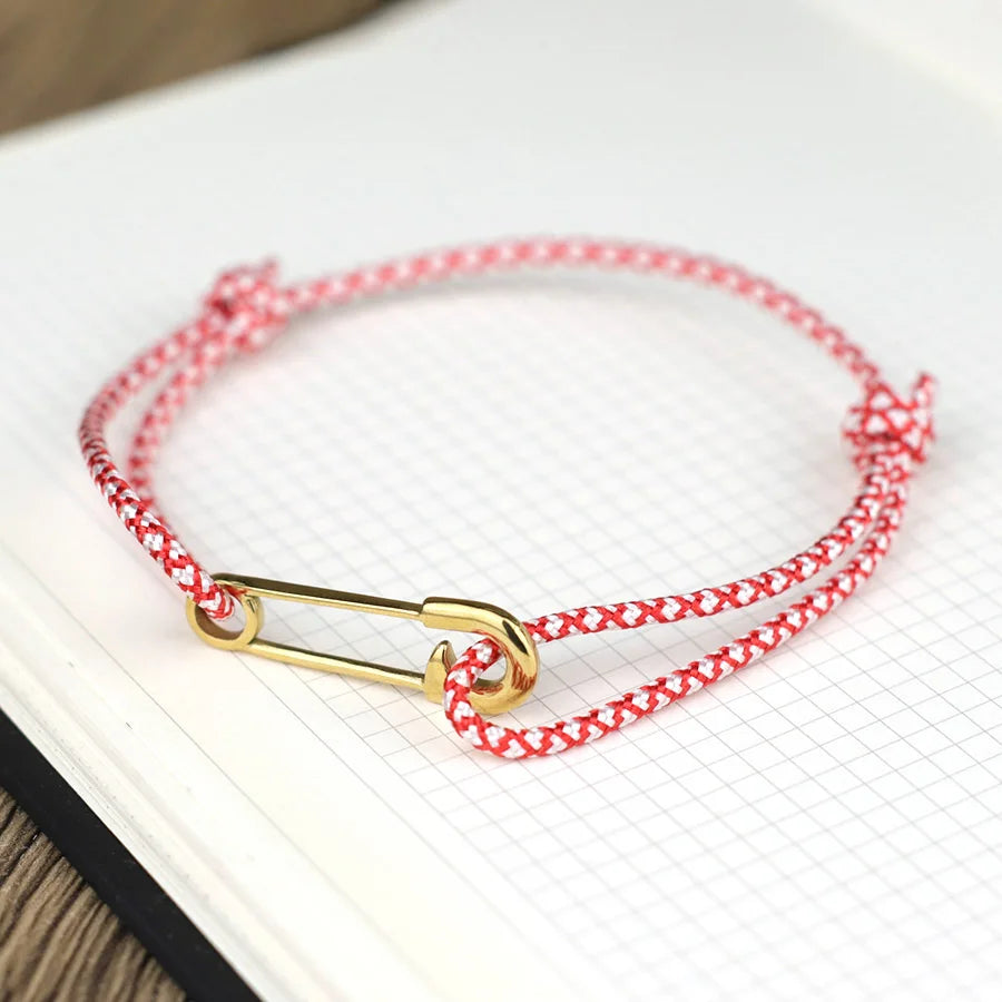 Adjustable Rope Bracelet with Safety Pin Clasp Unisex Paracord Wristband Trendy Survival Jewelry Gift for Men Women