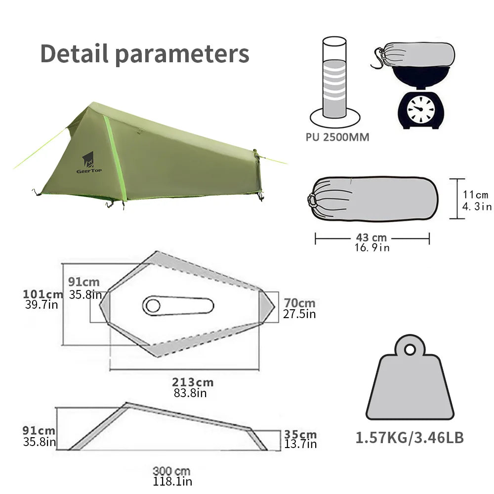 Outdoor Tent Double Layers Waterproof Single Person 3 Season Lightweight Tent
