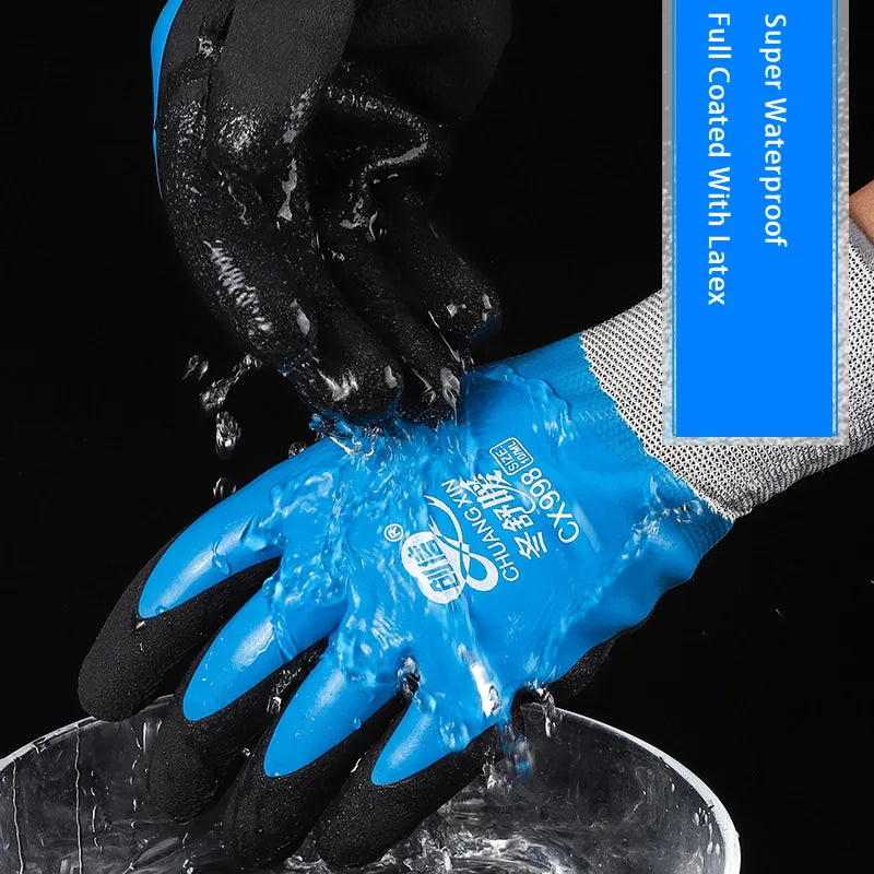 1Pair Winter Waterproof Work Safety Thermal Gloves Anti-Slip Grip Rubber Garden Gloves For Worker Builder Hands Protection