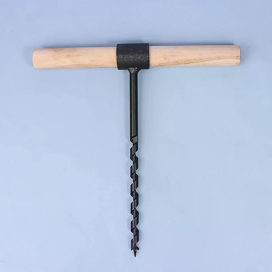 Outdoor Survival Hand Drill Carbon Steel Manual Auger Drill Self-Tapping Wood Punch Tool Portable Camping Survival Bit Tool