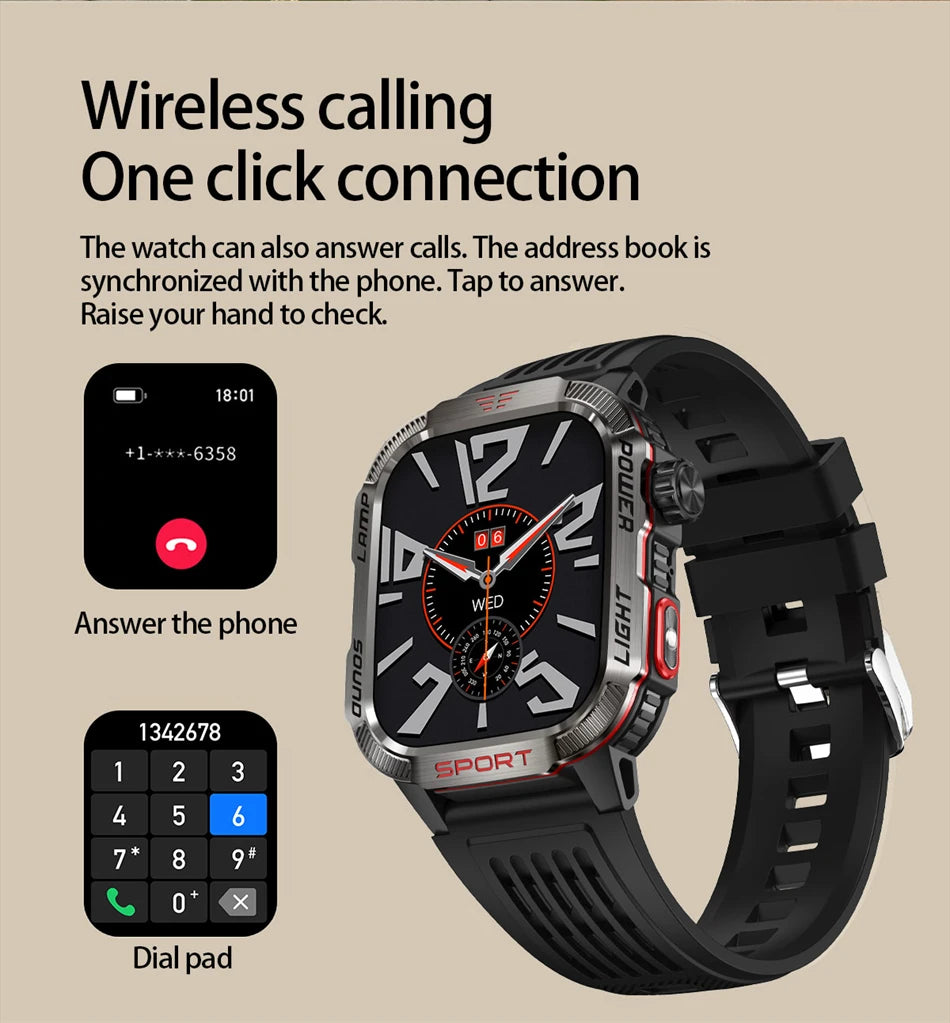 Outdoor Sports Smart Watch Men 2.01" GPS Tracker Compass LED Flashlight 600mAh Battery Waterproof Bluetooth Call Smartwatch Man