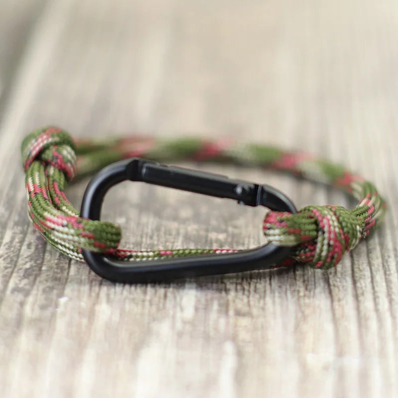 Outdoor Adventure Mountaineering Bracelet For Men Handmade Adjustable Paracord Braclet Black Carabiner Male Punk Jewelry Pulsera