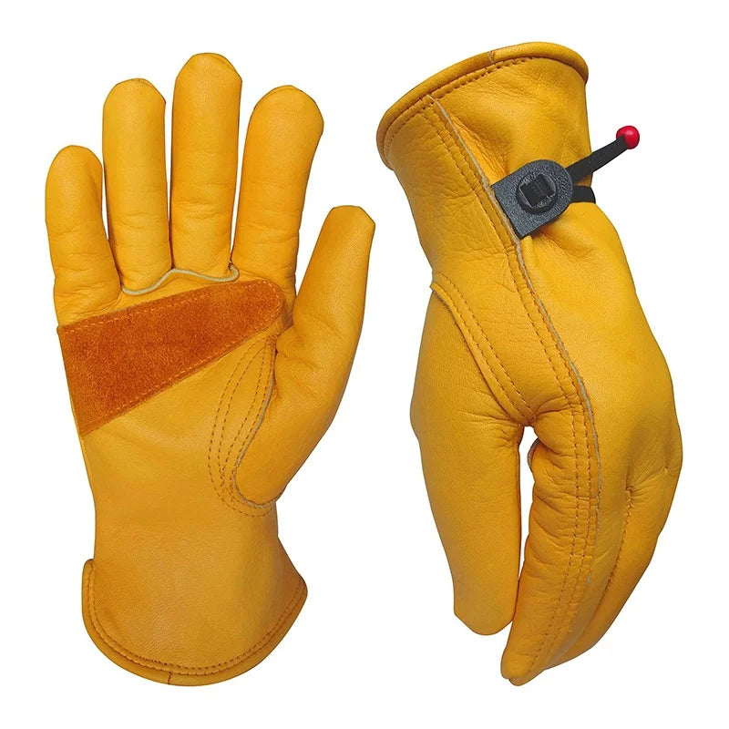 1 Pair Cowhide Work Heavy Duty Safety Protective Driver Working Welding Stretchable Mechanic Glove Leather Work Gloves For Men