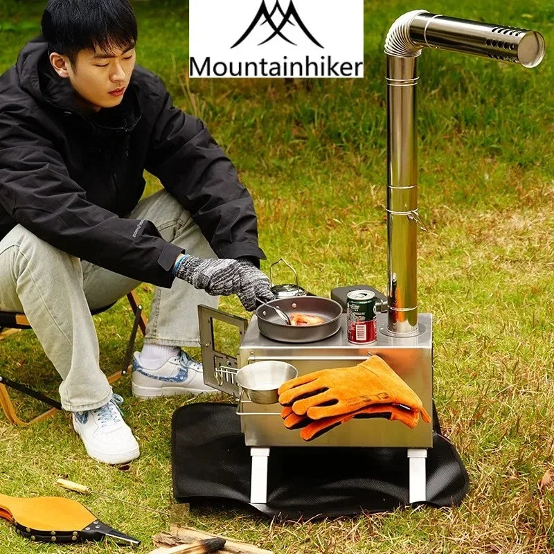 MOUNTAINHIKER Wood-burning Stove Outdoor Camping Firewood Burner Stainless Steel Foldable Tent Heater with Tent Patio Fireplace