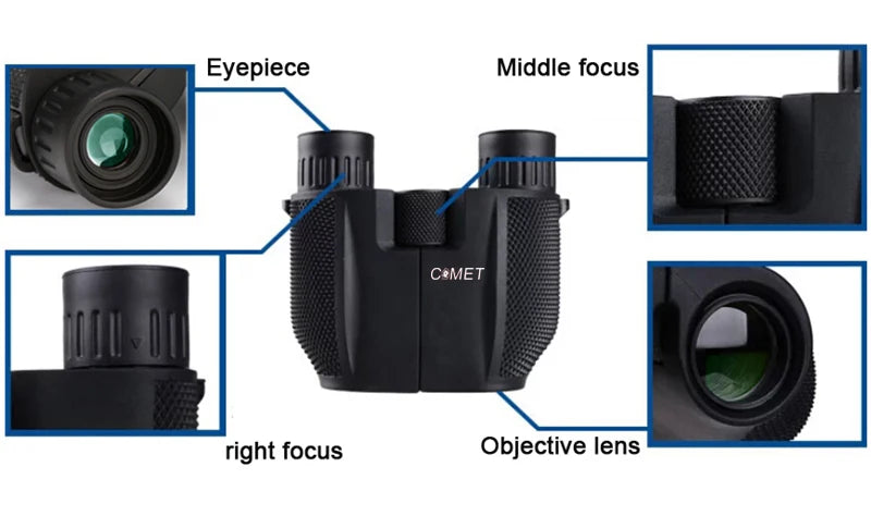 COMET Binoculars 10X25 Long Range Pocket HD Telescope Folding Compact Bak4 Prism Binocular Optical Scope FMC Lens For Hunting