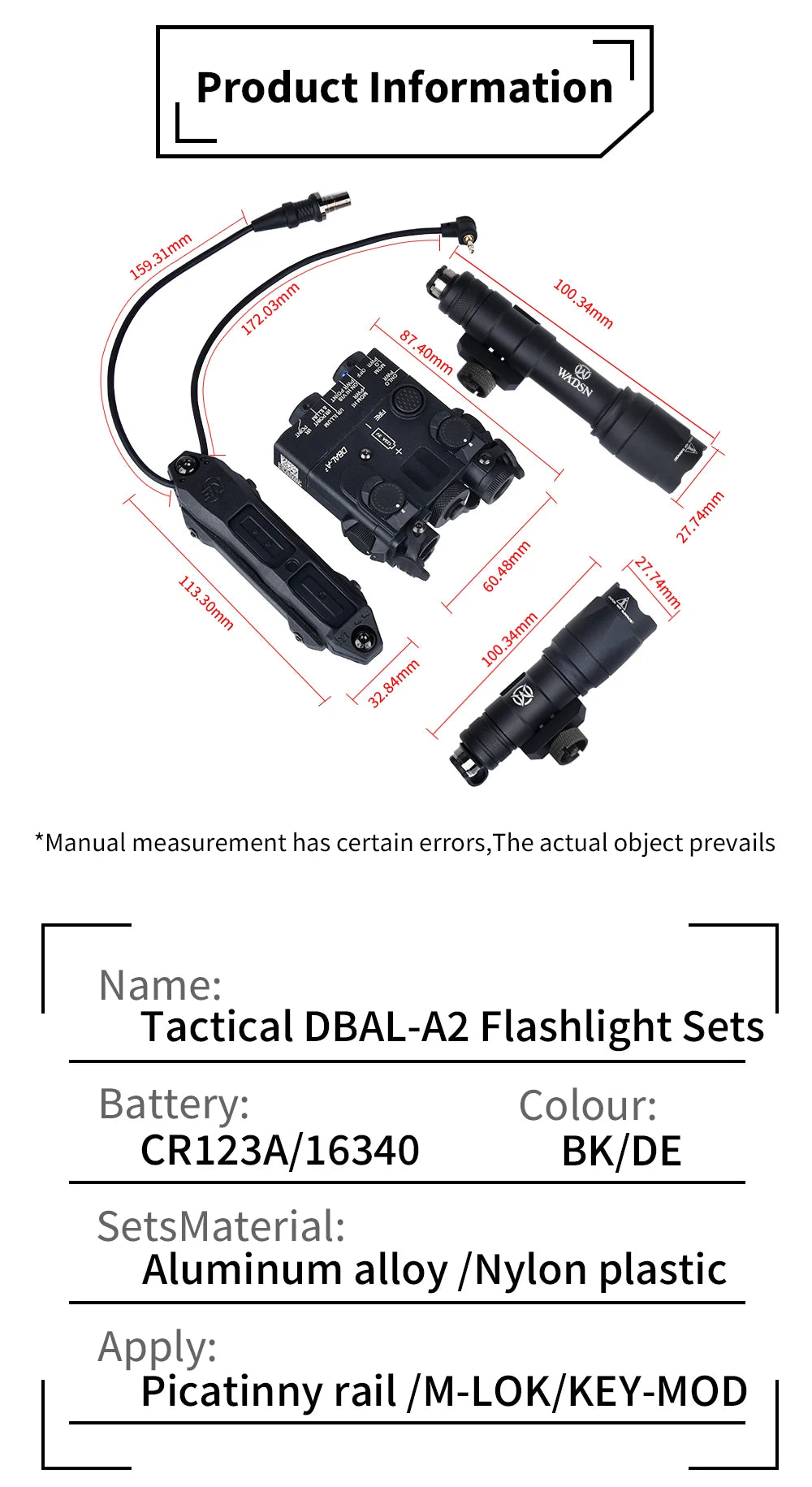 DBAL A2 Red Green Dot Laser Surefi M300 M600 Flashlight Pressure Switch Hunting Airsoft Weapon Light For 20mm MLOK KEYMOD Rail