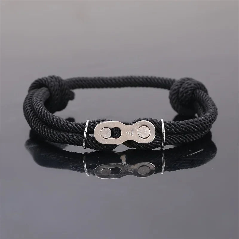 Men Punk Rock Locomotive Bicycle Chain Bracelet Adjustable Nautical Rope Bracelets Mountain Bike Buckle Accessory