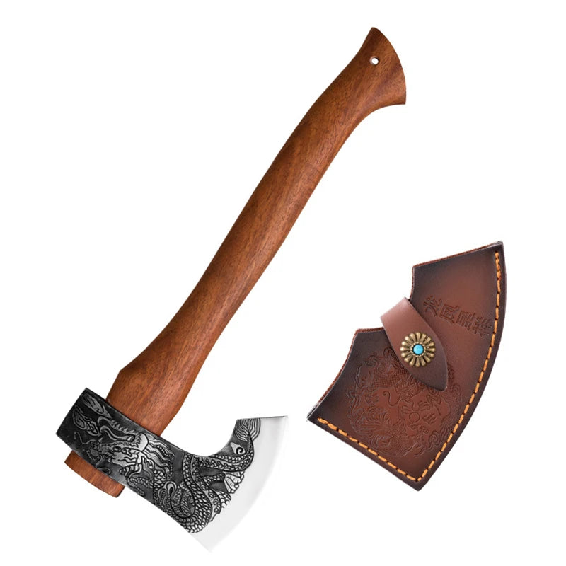 Outdoor Cut Firewood Axe Camping Survival Axes Tactical Self-defense Hand Axe Multipurpose Wooden Handled Axes with Cover