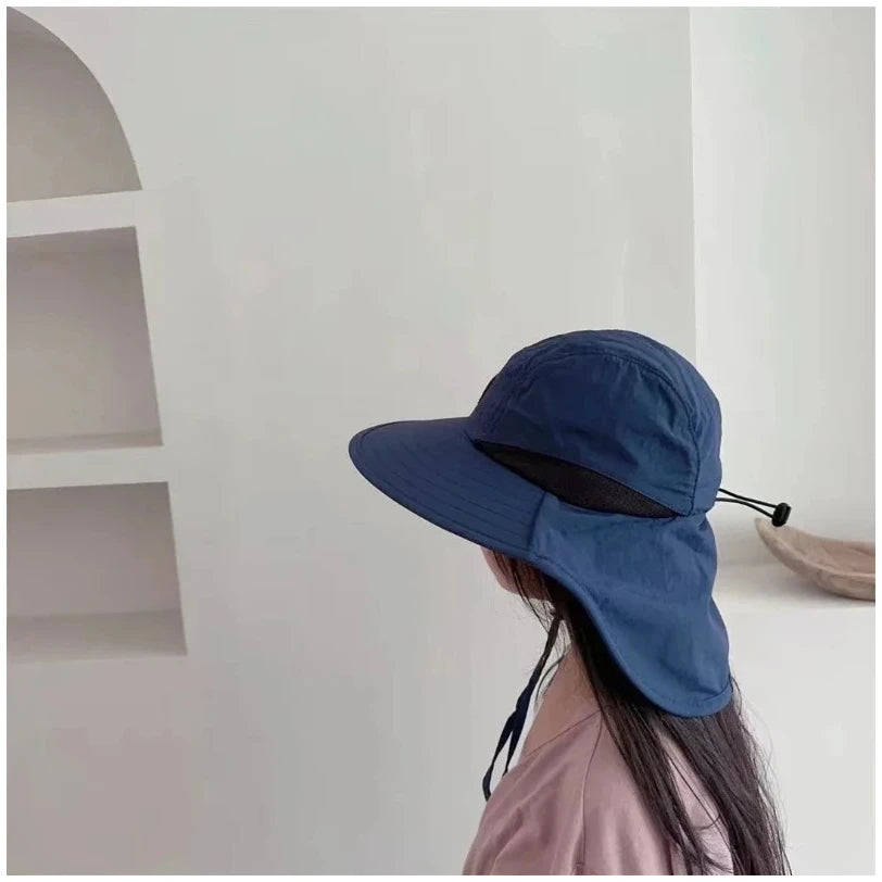 Unisex Summer Wide Brim Waterproof and Quick-drying Panama Caps Outdoor Visor Bucket Hats Mesh Breathable Sun Hat with Neck Flap