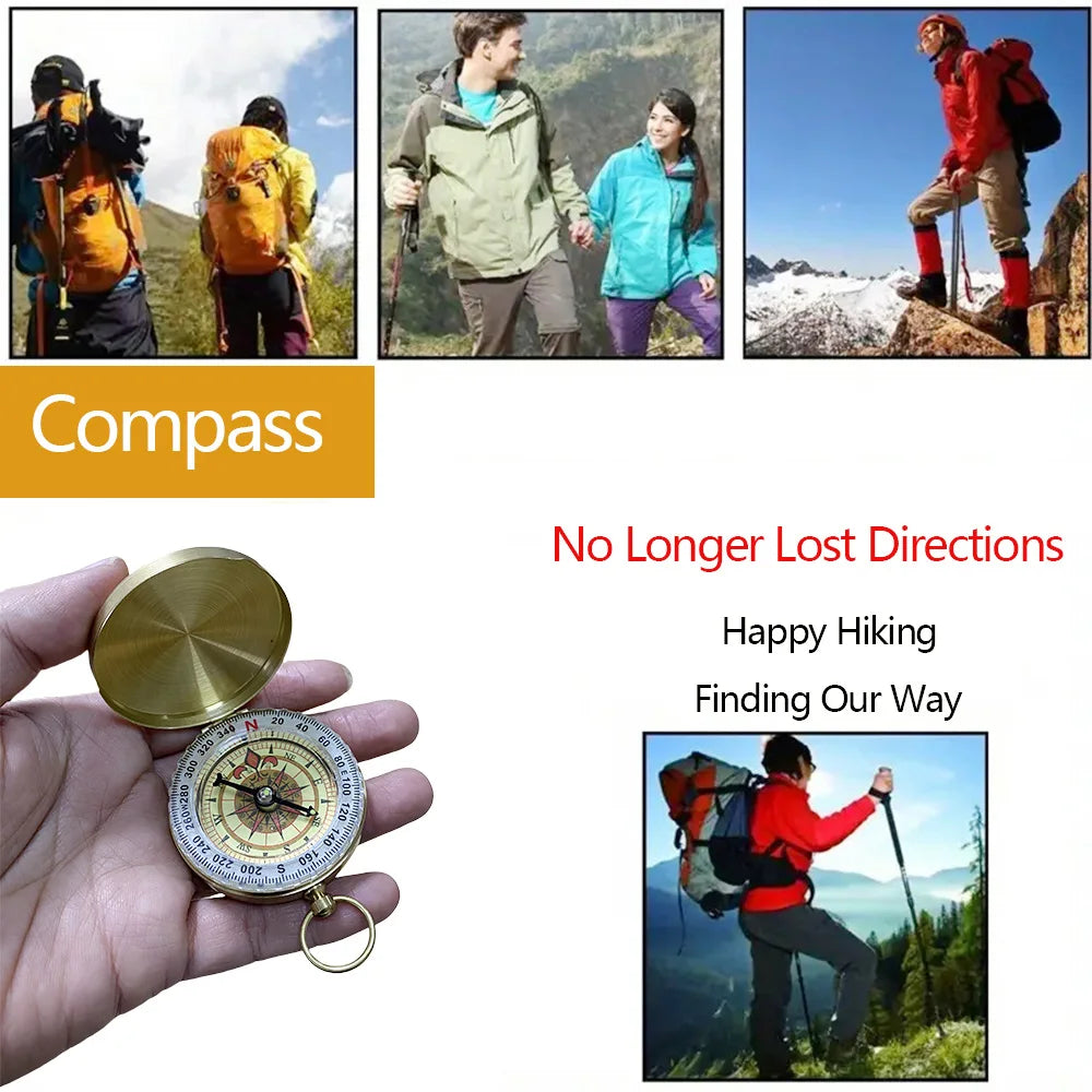 1/2Pcs Brass Pocket Compass for Camping  Hiking Water-Resistant Handheld Navigation Device Outdoor Portable Orienteering Gear