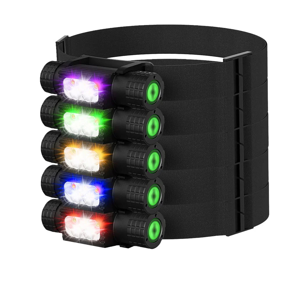 SOLOLANDOR Mini Headlamp LED Type C USB 18650 Headlight Red Green 395nm UV Blue Yellow Head Lamp White Flash Light Torch