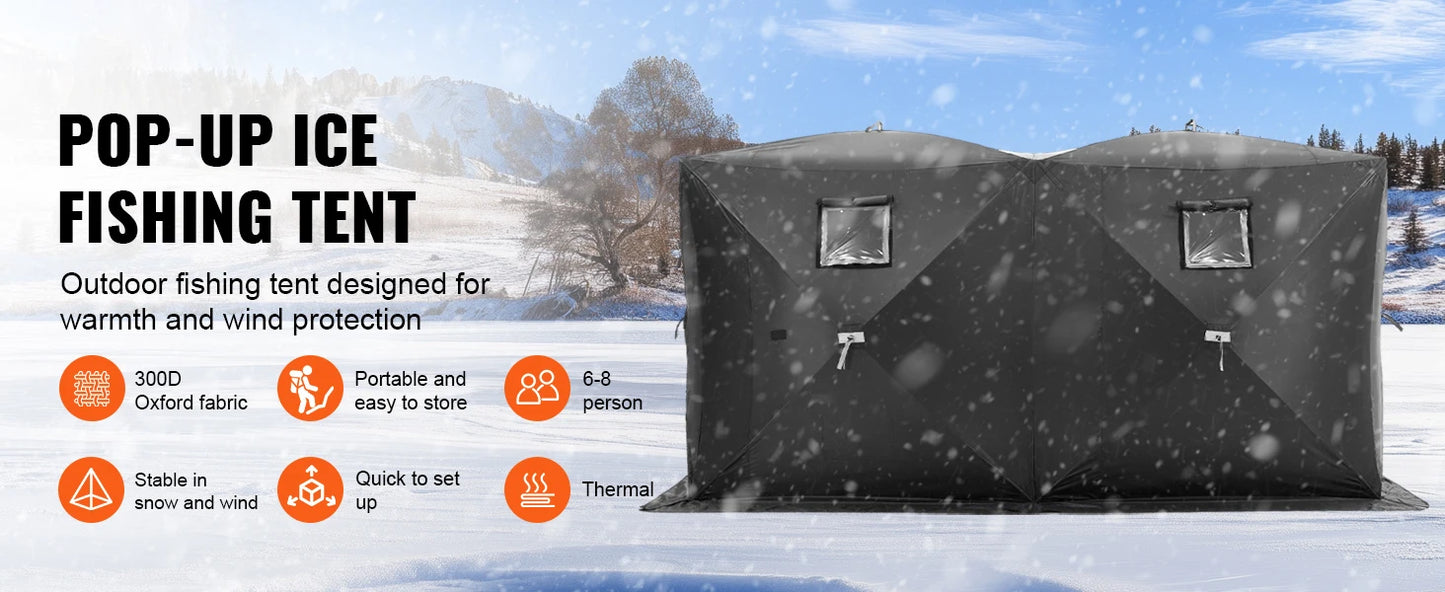 SucceBuy Portable Ice Shelter 70 Square Feet Fishable Area Shanty for Winter Fishing Waterproof Ice Cube with Anchors Carry Bag