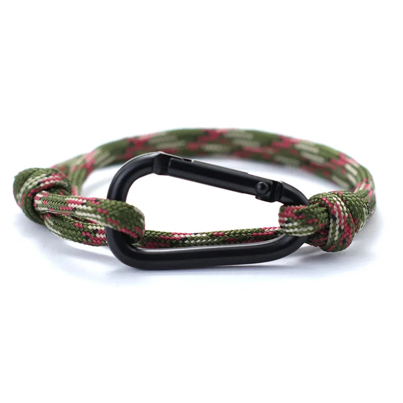 Outdoor Adventure Mountaineering Bracelet For Men Handmade Adjustable Paracord Braclet Black Carabiner Male Punk Jewelry Pulsera