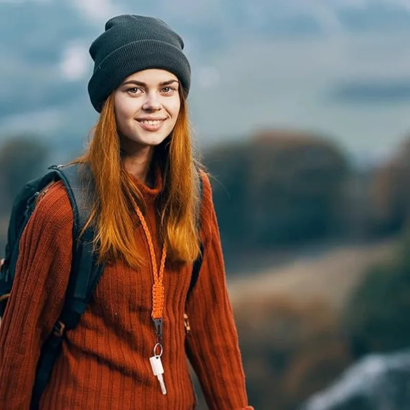 Outdoor Paracord Necklace, Camping Paracord Woven Phone Strap with Carabiner Keychain for Survival