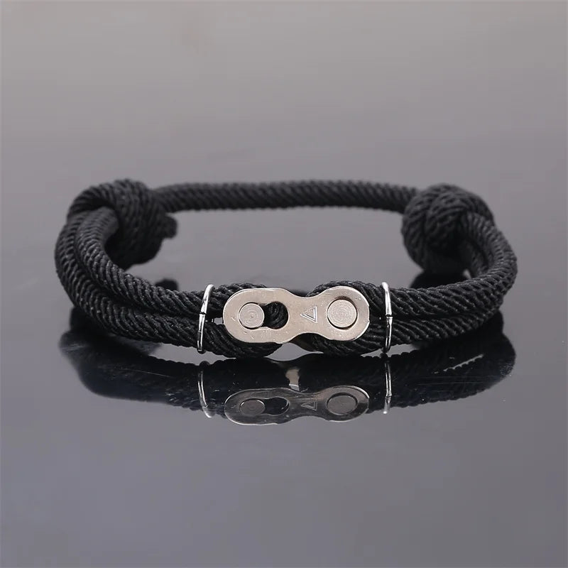 Men Punk Rock Locomotive Bicycle Chain Bracelet Adjustable Nautical Rope Bracelets Mountain Bike Buckle Accessory