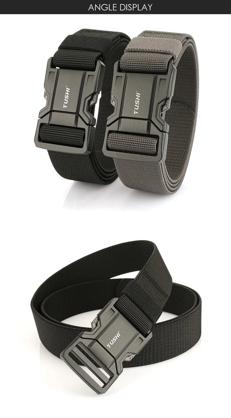VATLTY New Elastic Casual Belt for Men Quick Release Metal Buckle Tactical Outdoor Girdle Adjustable Blue Hiking Belt Male