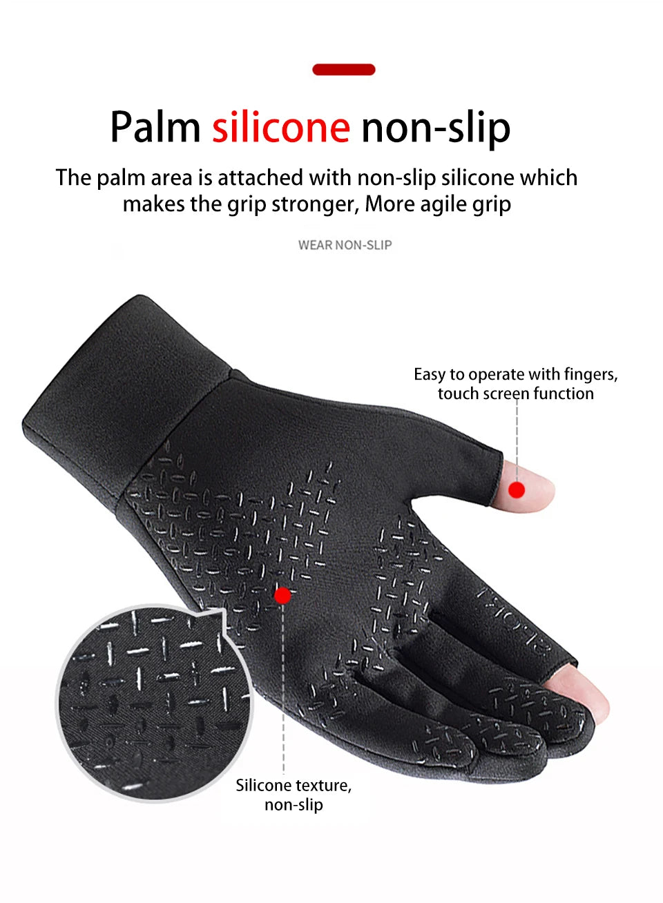 Winter Fishing Gloves Women Men Warm Cycling Protection Anti-Slip Glove for Fishing Touch Screen Two Fingers Cut Outdoor Angling