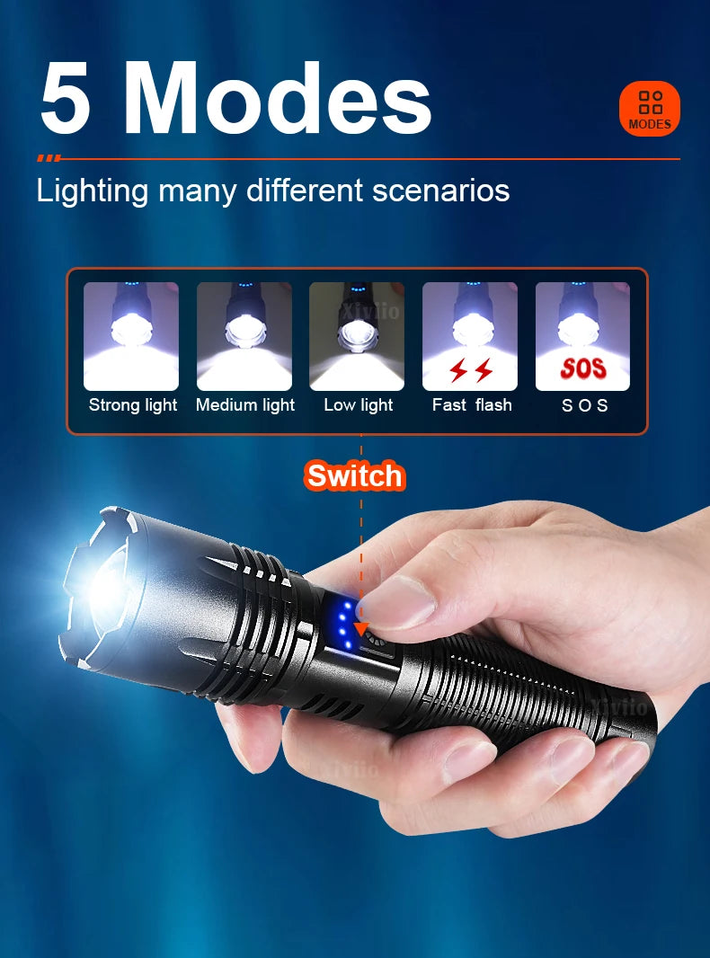 2025 NEW Ultra Bright LED Flashlight 85000000LM Strong Light Tactical Torch Rechargeable Portable Lamp Outdoor Camping Lantern